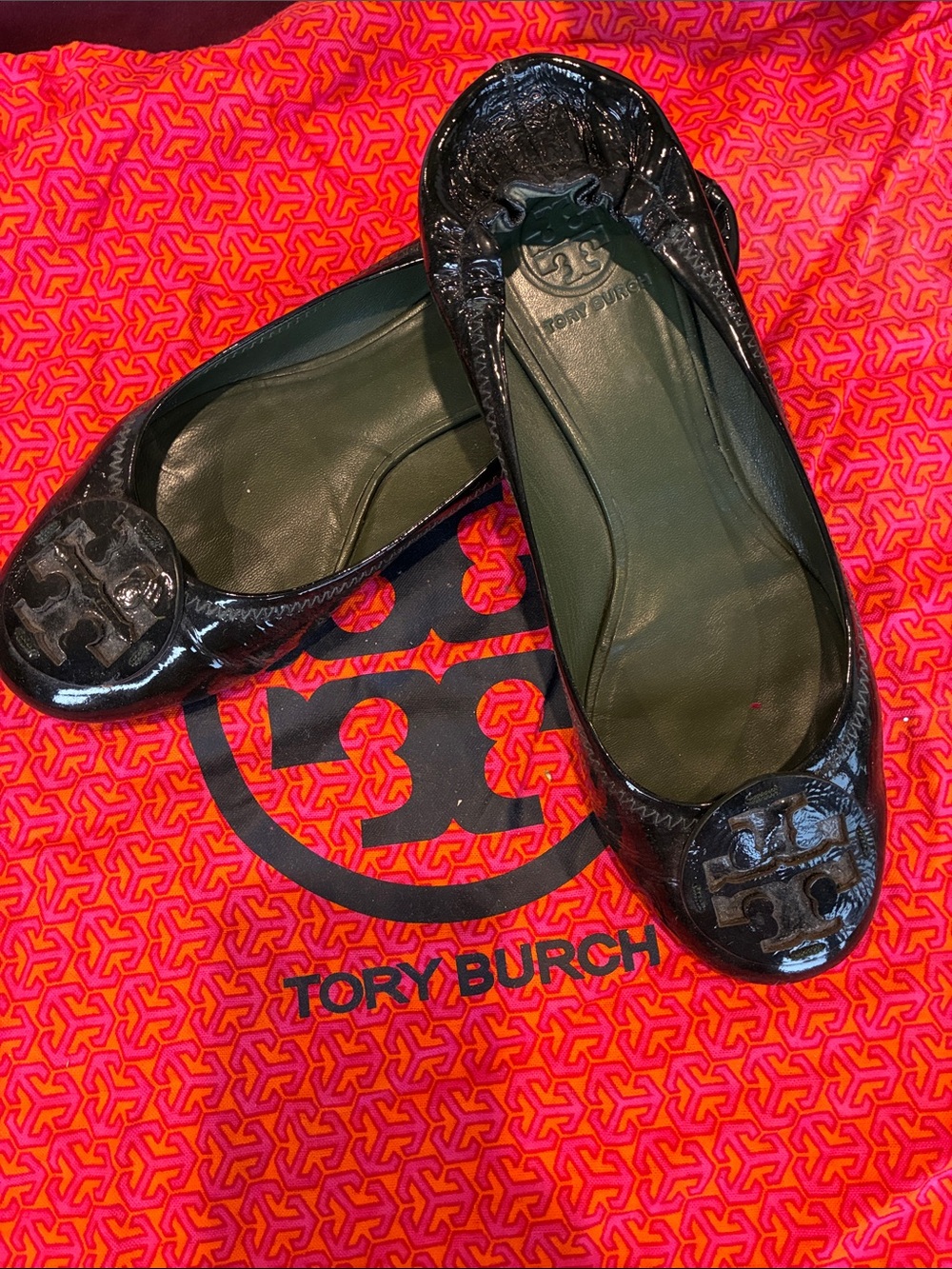 Tory Burch Women's Green Patent Leather Ballet Flats